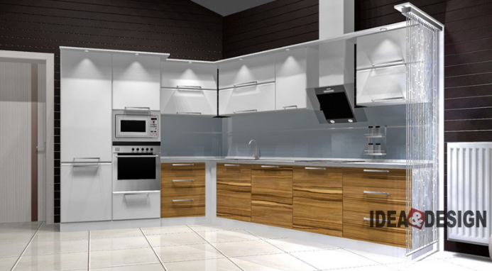 Kitchen design project with unfolded corner