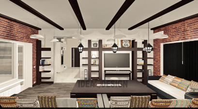 Design project of the living room under the order of veneer